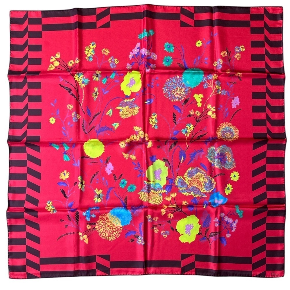 Christian Dior 100% Silk Red Floral Scarf